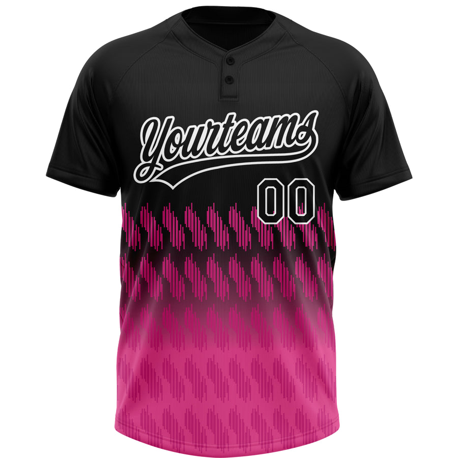 Custom Black Pink-White 3D Pattern Lines Two-Button Unisex Softball Jersey