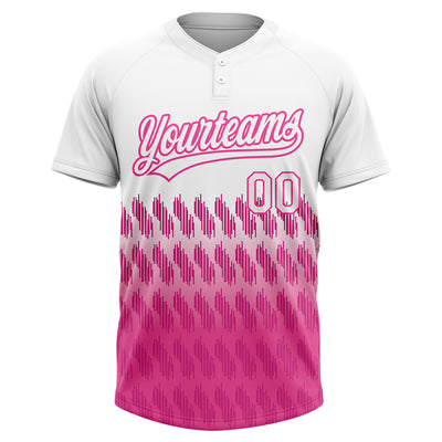 Custom White Pink 3D Pattern Lines Two-Button Unisex Softball Jersey