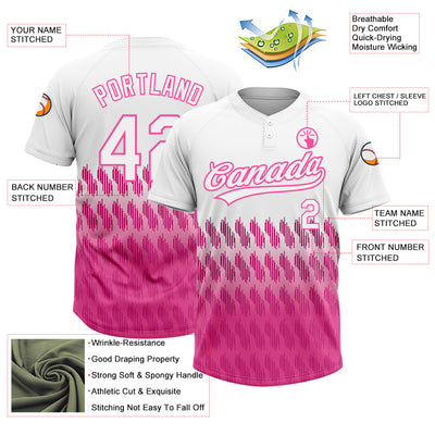 Custom White Pink 3D Pattern Lines Two-Button Unisex Softball Jersey