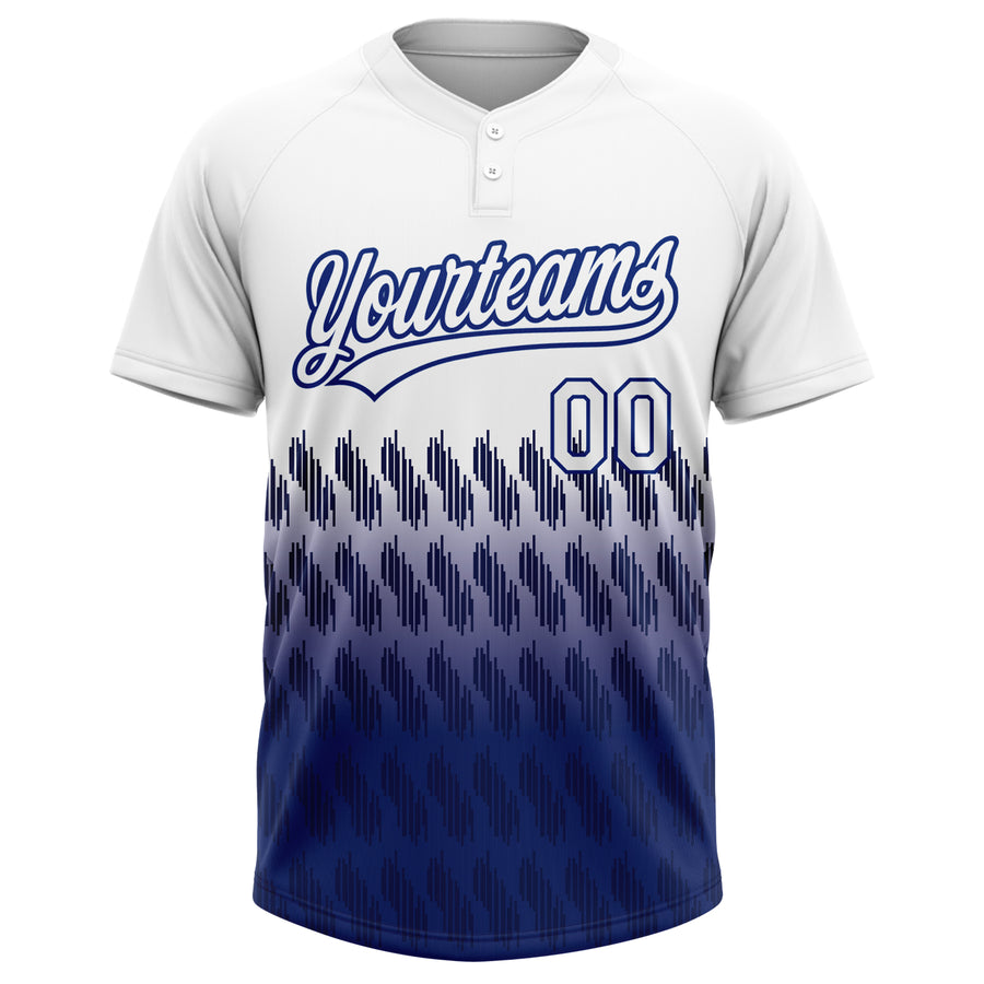 Custom White Royal 3D Pattern Lines Two-Button Unisex Softball Jersey
