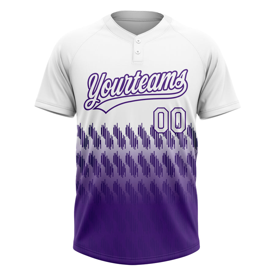 Custom White Purple 3D Pattern Lines Two-Button Unisex Softball Jersey