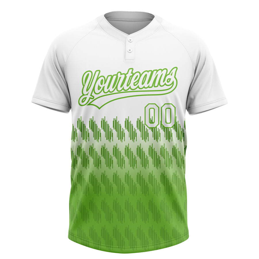 Custom White Neon Green 3D Pattern Lines Two-Button Unisex Softball Jersey