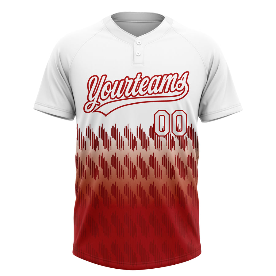 Custom White Red 3D Pattern Lines Two-Button Unisex Softball Jersey