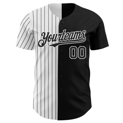 Custom Black White-Black Pinstripe Authentic Split Fashion Baseball Jersey