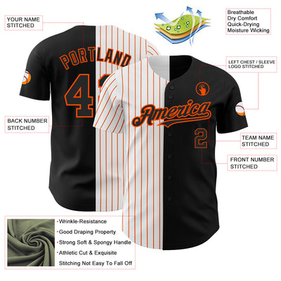 Custom Black White-Orange Pinstripe Authentic Split Fashion Baseball Jersey