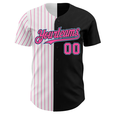 Custom Black Light Blue-Pink Pinstripe Authentic Split Fashion Baseball Jersey