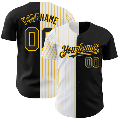 Custom Black White-Gold Pinstripe Authentic Split Fashion Baseball Jersey