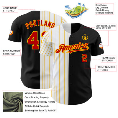 Custom Black Red-Gold Pinstripe Authentic Split Fashion Baseball Jersey