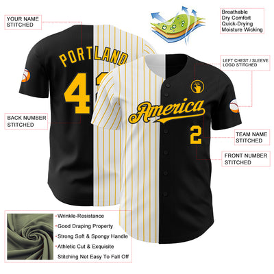 Custom Black White-Gold Pinstripe Authentic Split Fashion Baseball Jersey