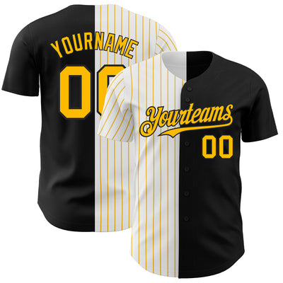 Custom Black White-Gold Pinstripe Authentic Split Fashion Baseball Jersey