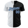 Custom Black White-Light Blue Pinstripe Authentic Split Fashion Baseball Jersey