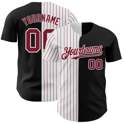 Custom Black White-Crimson Pinstripe Authentic Split Fashion Baseball Jersey