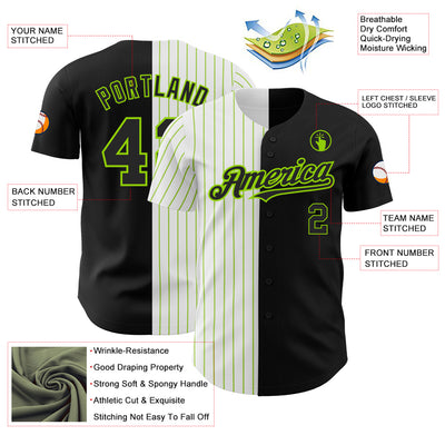 Custom Black White-Neon Green Pinstripe Authentic Split Fashion Baseball Jersey