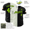 Custom Black White-Neon Green Pinstripe Authentic Split Fashion Baseball Jersey