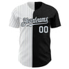 Custom Black White-Silver Pinstripe Authentic Split Fashion Baseball Jersey