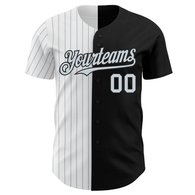 Custom Black White-Silver Pinstripe Authentic Split Fashion Baseball Jersey