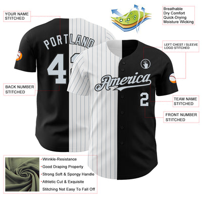 Custom Black White-Silver Pinstripe Authentic Split Fashion Baseball Jersey