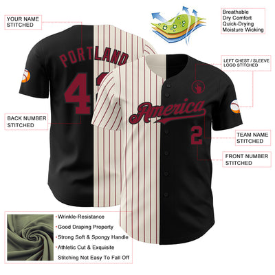 Custom Black Cream-Crimson Pinstripe Authentic Split Fashion Baseball Jersey