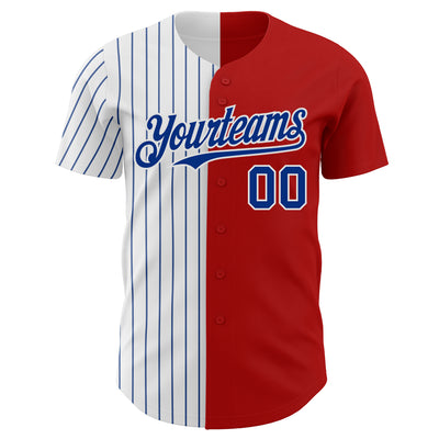 Custom Red White-Royal Pinstripe Authentic Split Fashion Baseball Jersey