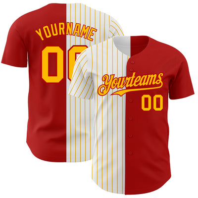 Custom Red White-Gold Pinstripe Authentic Split Fashion Baseball Jersey