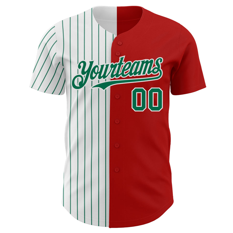 Custom Red White-Kelly Green Pinstripe Authentic Split Fashion Baseball Jersey