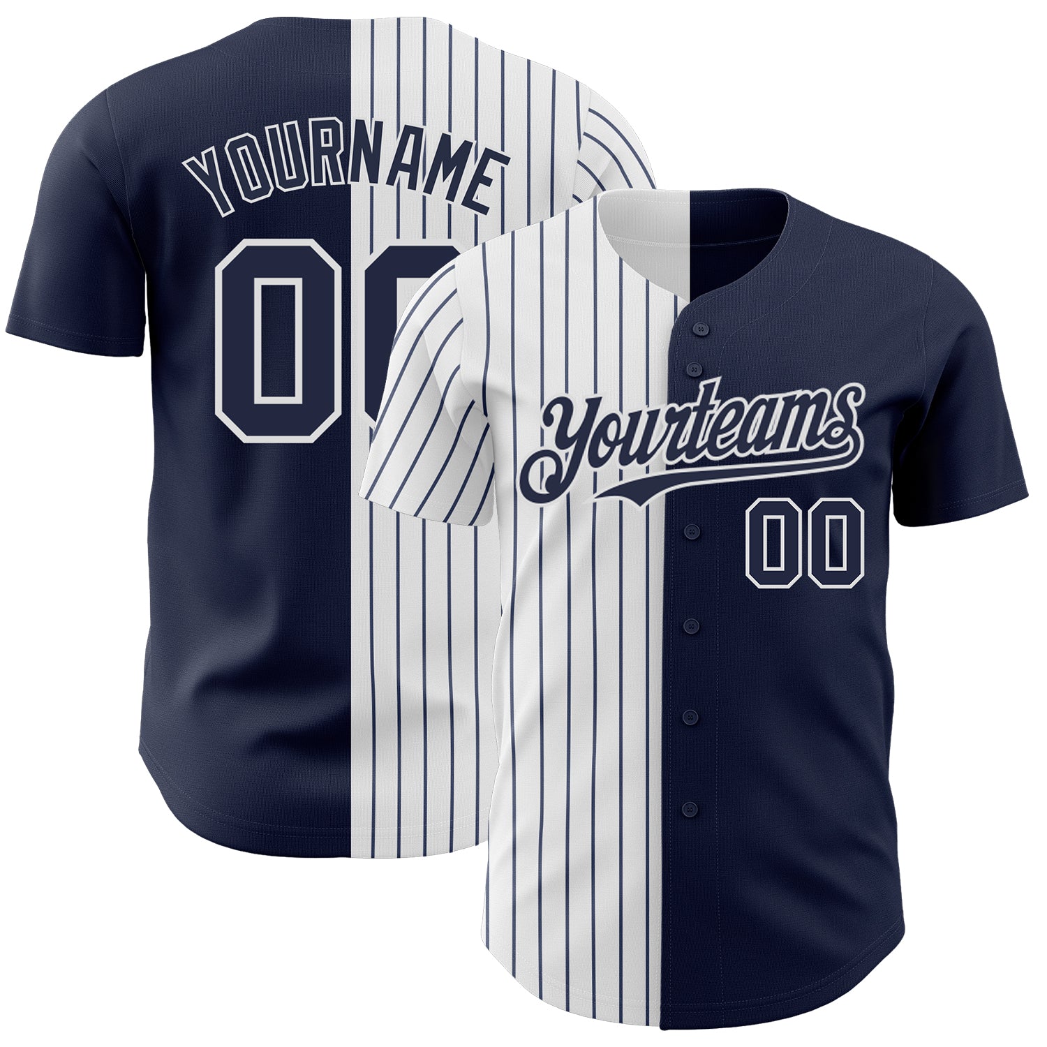 Custom Navy White-Navy Pinstripe Authentic Split Fashion Baseball Jersey