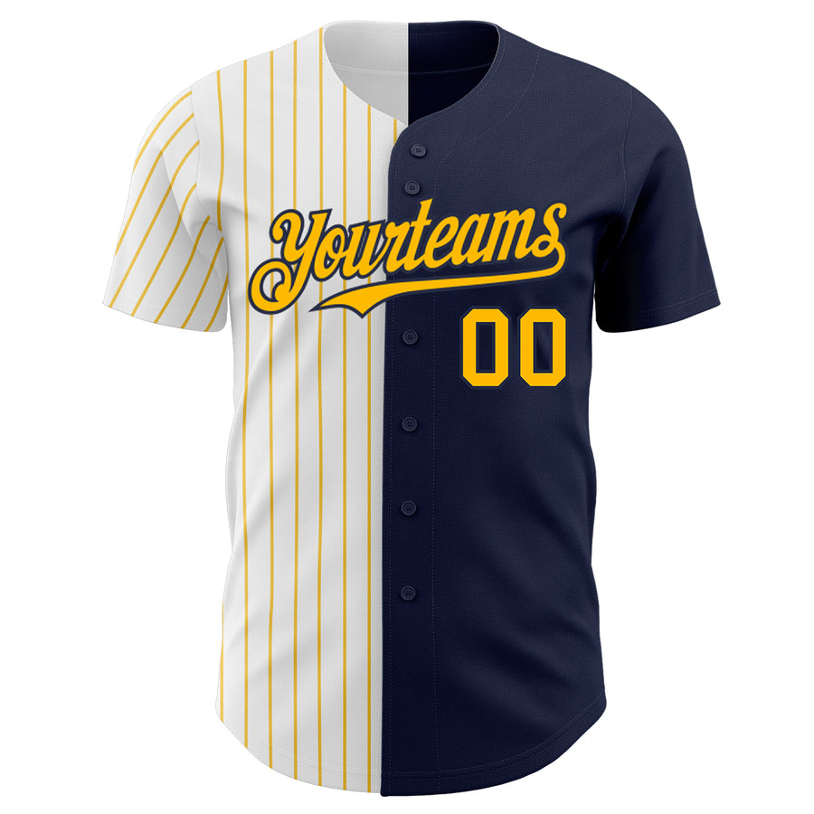 Custom Navy White-Gold Pinstripe Authentic Split Fashion Baseball Jersey