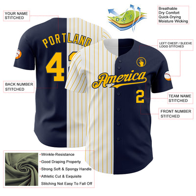 Custom Navy White-Gold Pinstripe Authentic Split Fashion Baseball Jersey