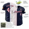 Custom Navy White-Medium Pink Pinstripe Authentic Split Fashion Baseball Jersey