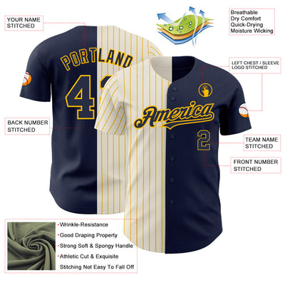 Custom Navy Cream-Gold Pinstripe Authentic Split Fashion Baseball Jersey