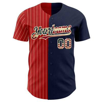 Custom Navy Vintage USA Flag Red-Cream Pinstripe Authentic Split Fashion Baseball Jersey