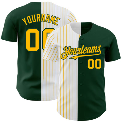 Custom Green White-Gold Pinstripe Authentic Split Fashion Baseball Jersey