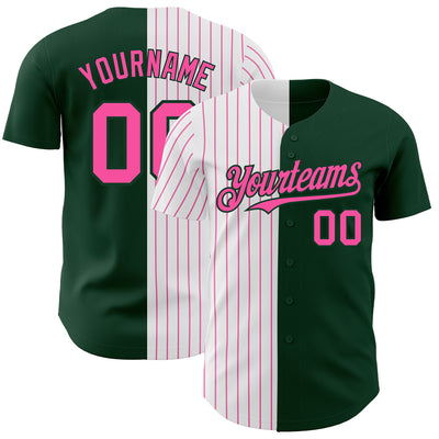 Custom Green White-Pink Pinstripe Authentic Split Fashion Baseball Jersey