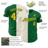 Custom Kelly Green White-Gold Pinstripe Authentic Split Fashion Baseball Jersey