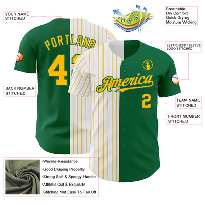 Custom Kelly Green White-Gold Pinstripe Authentic Split Fashion Baseball Jersey