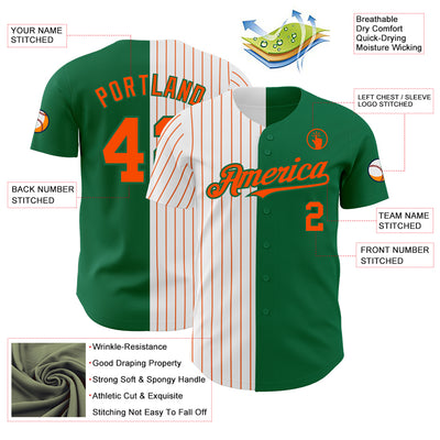 Custom Kelly Green White-Orange Pinstripe Authentic Split Fashion Baseball Jersey