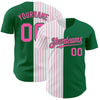 Custom Kelly Green White-Pink Pinstripe Authentic Split Fashion Baseball Jersey