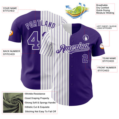 Custom Purple White-Purple Pinstripe Authentic Split Fashion Baseball Jersey