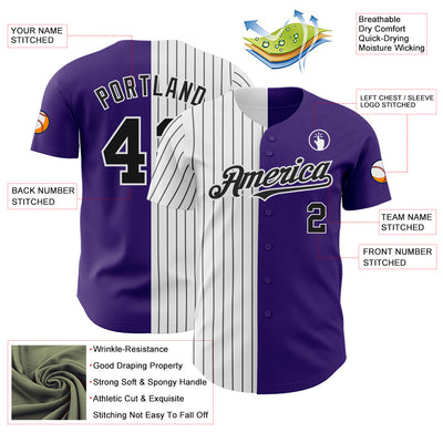 Custom Purple White-Black Pinstripe Authentic Split Fashion Baseball Jersey