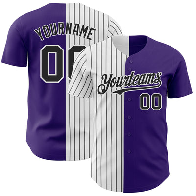 Custom Purple White-Black Pinstripe Authentic Split Fashion Baseball Jersey