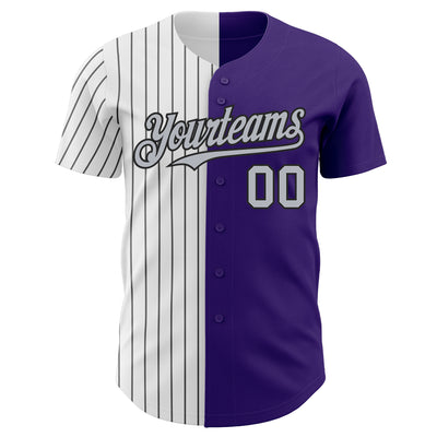 Custom Purple Gray-Black Pinstripe Authentic Split Fashion Baseball Jersey