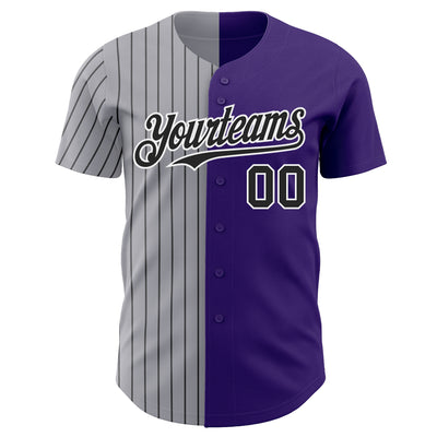 Custom Purple Gray-Black Pinstripe Authentic Split Fashion Baseball Jersey