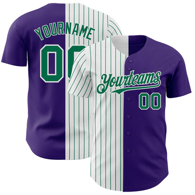 Custom Purple White-Kelly Green Pinstripe Authentic Split Fashion Baseball Jersey