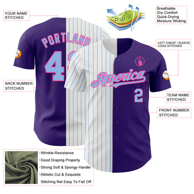 Custom Purple Pink-Light Blue Pinstripe Authentic Split Fashion Baseball Jersey