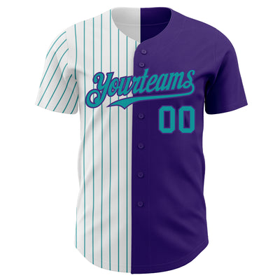 Custom Purple White-Teal Pinstripe Authentic Split Fashion Baseball Jersey