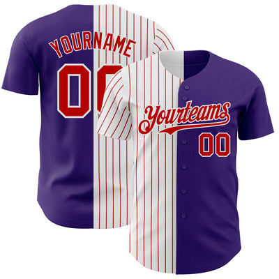 Custom Purple White-Red Pinstripe Authentic Split Fashion Baseball Jersey