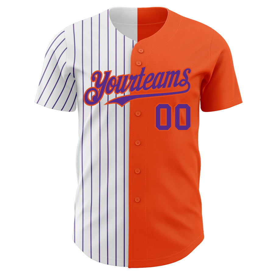 Custom Orange White-Purple Pinstripe Authentic Split Fashion Baseball Jersey