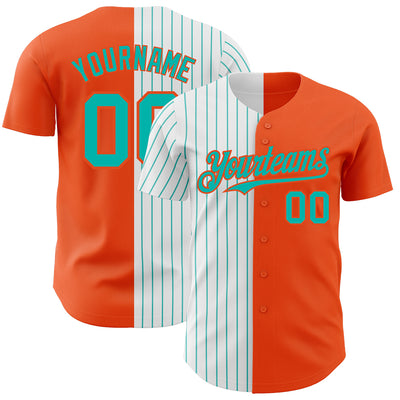 Custom Orange White-Aqua Pinstripe Authentic Split Fashion Baseball Jersey