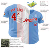 Custom Light Blue White-Red Pinstripe Authentic Split Fashion Baseball Jersey