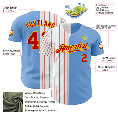 Custom Light Blue Yellow-Red Pinstripe Authentic Split Fashion Baseball Jersey